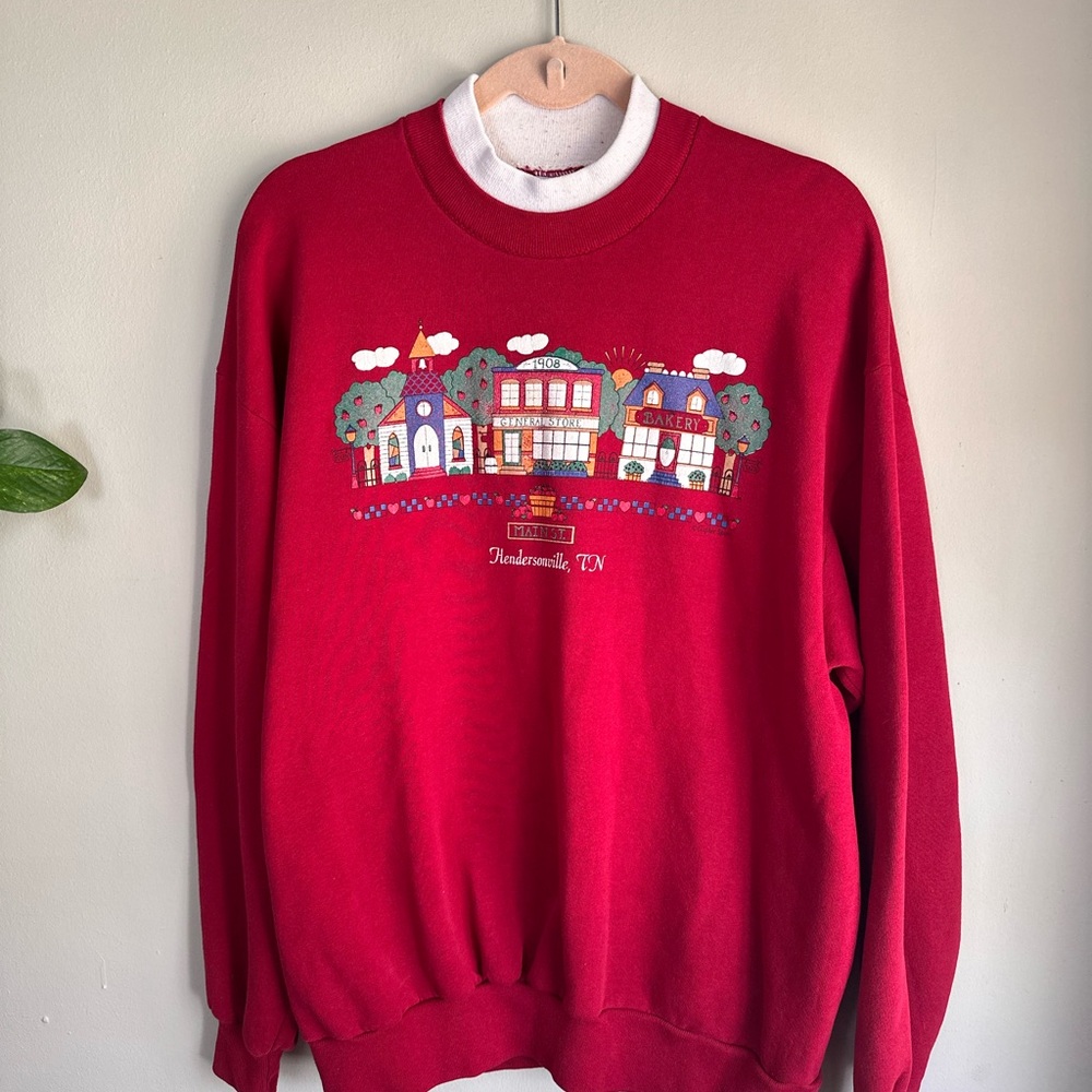Vintage Red Crewneck Sweatshirt Unisex Hendersonville TN Main Street graphic